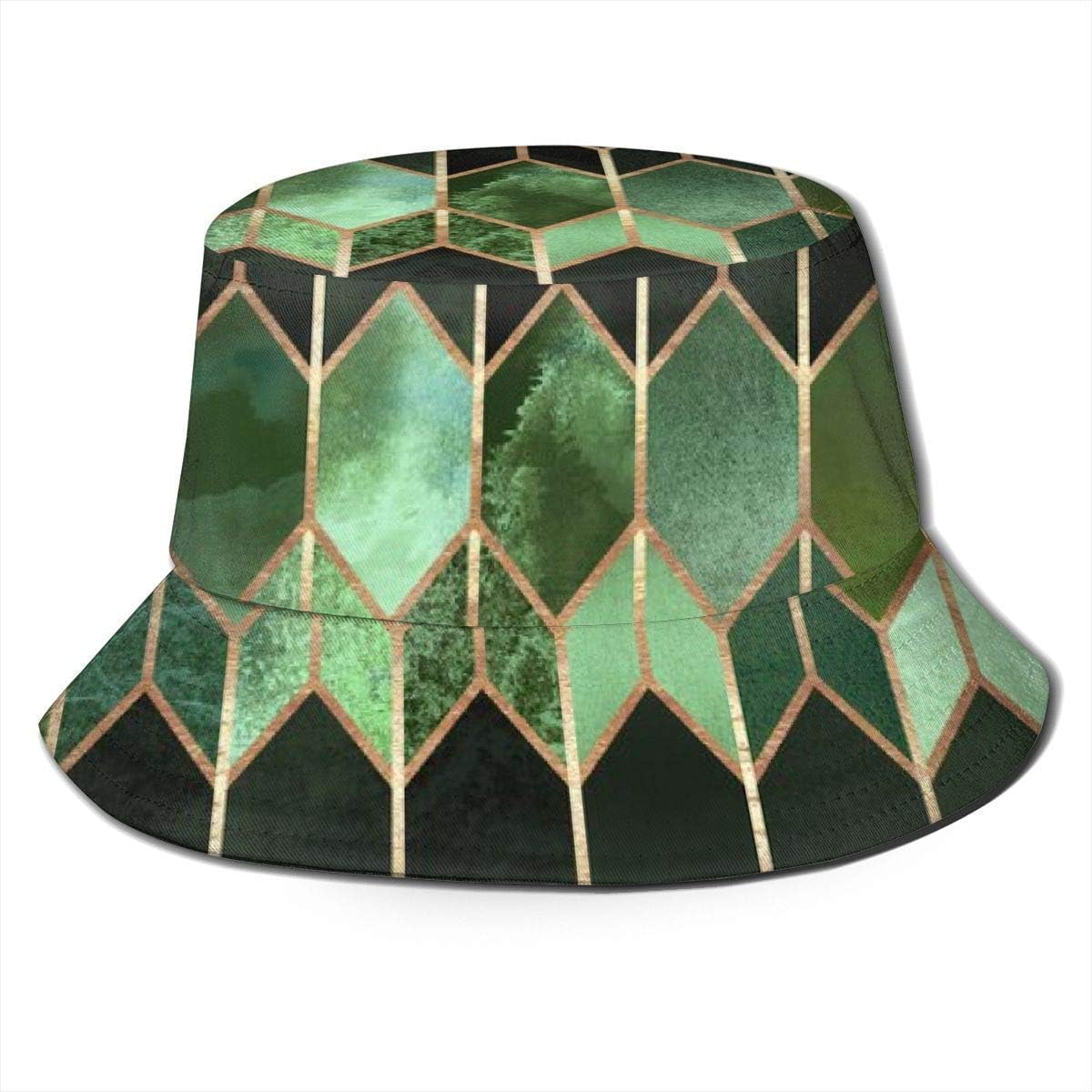 asdew987 Stained Glass Forest Green Flat Top Breathable Bucket Hats Travel Fisherman's Hat