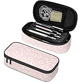 VOL&BASS Pink Daisy Flower Large Pencil Case For Girls Boys,Big Capacity Pencil Pouch Pen Bag With Flip Top Zipper,Back To School Supplies Pen Holder Box Organizer Office Student