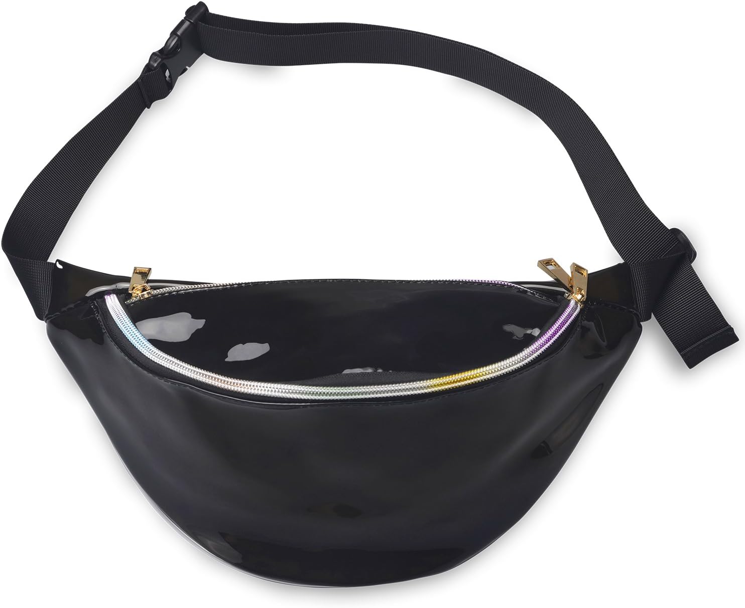 Miracu Neon Holographic Fanny Pack, 80s Cute Fashion Fanny Packs for Women Girls, Shiny Waist Pack Bum Bag for Rave, Festival, Party, Travel (Transparent Black)