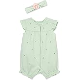 Little Me Clothes for Baby Girls' 100% Cotton Romper and Headband Set, 3-12 Months