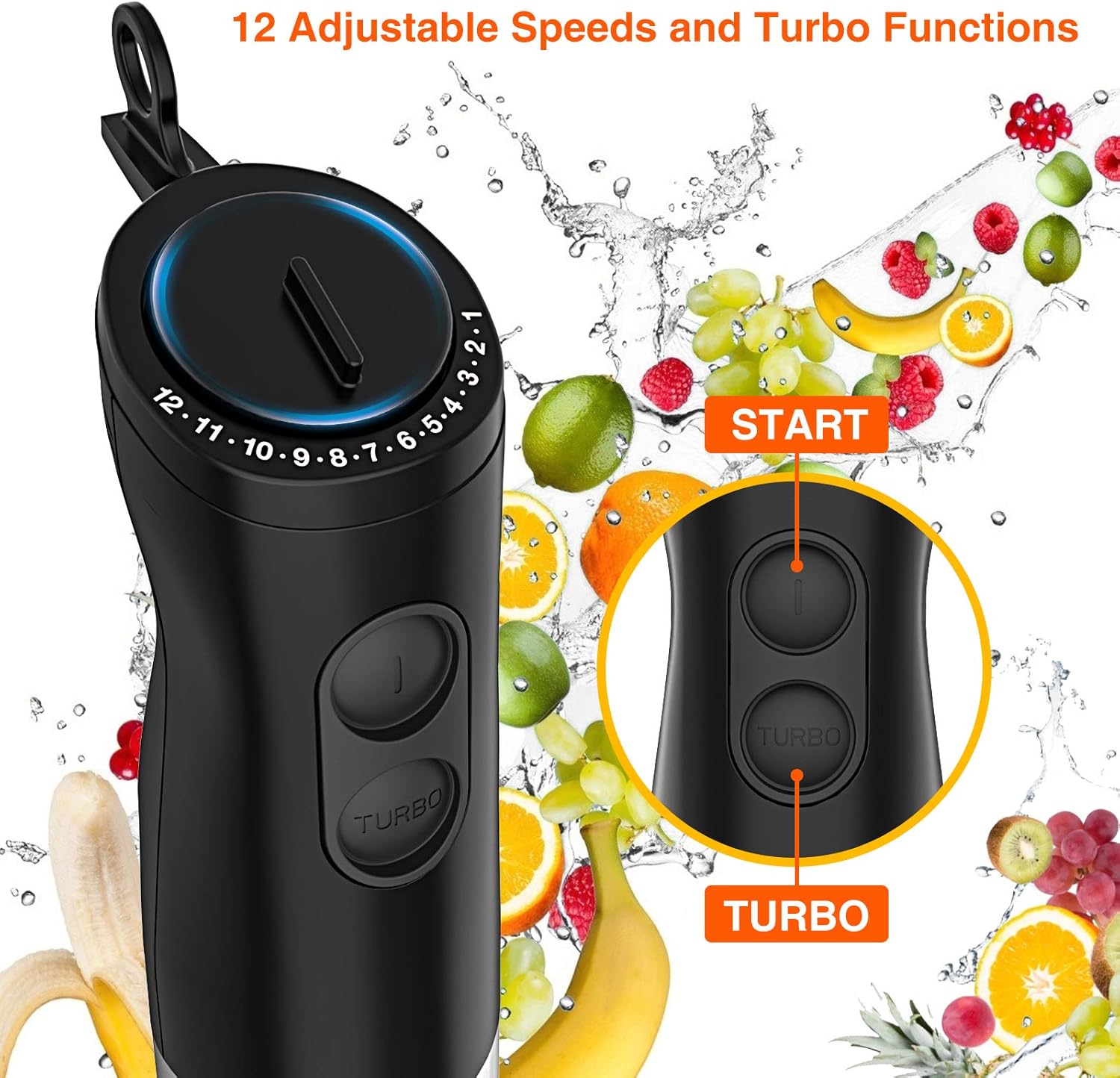 Immersion Blender, HOPVISION 1000W 12-Speed Hand Blender, 5-in-1 Hand Blender Set with Turbo Mode, Includes Stainless Steel Stick Blender, 500ml Chopper, 600ml Beaker, Milk Frother and Whisk, BPA-Free: Kitchen & Dining