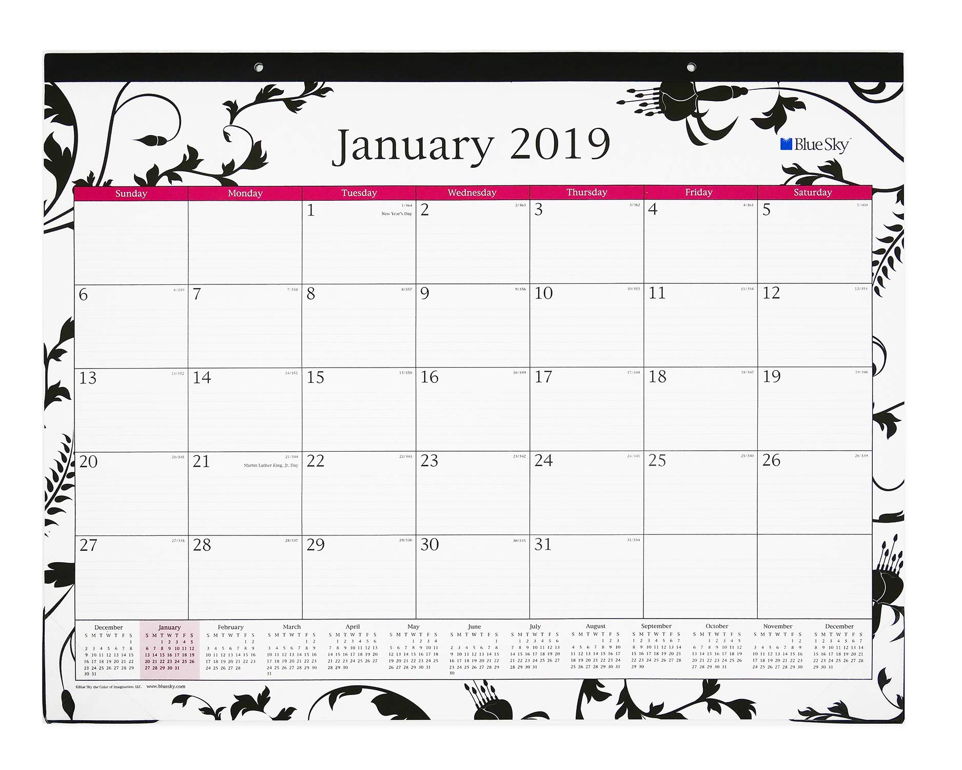Blue Sky 2019 Monthly Desk Pad Calendar, Ruled Blocks, 22" x 17", Analeis