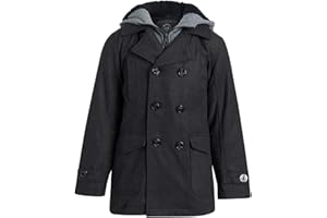 URBAN REPUBLIC Boys' Peacoat - Warm Sherpa Lined Wool Blend Hooded Double Breasted Winter Dress Coat for Boys (Sizes: 8-20)