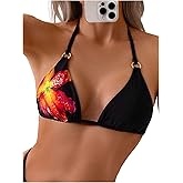 Verdusa Women's Floral Halter Bikini Top String Triangle Bra Summer Swimsuit Tops Beachwear