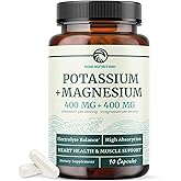 Potassium Magnesium Supplement | High Strength Electrolyte Balance for Heart Health & Muscle Support | 400 MG Potassium + 400 MG Magnesium | Energy, Bone Health, Sleep & Mood Support | 90 Ct.
