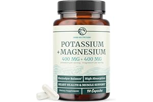 NOBI NUTRITION Potassium Magnesium Supplement | High Strength Electrolyte Balance for Heart Health & Muscle Support | 400 MG Potassium + 400 MG Magnesium | Energy, Bone Health, Sleep & Mood Support | 90 Ct.