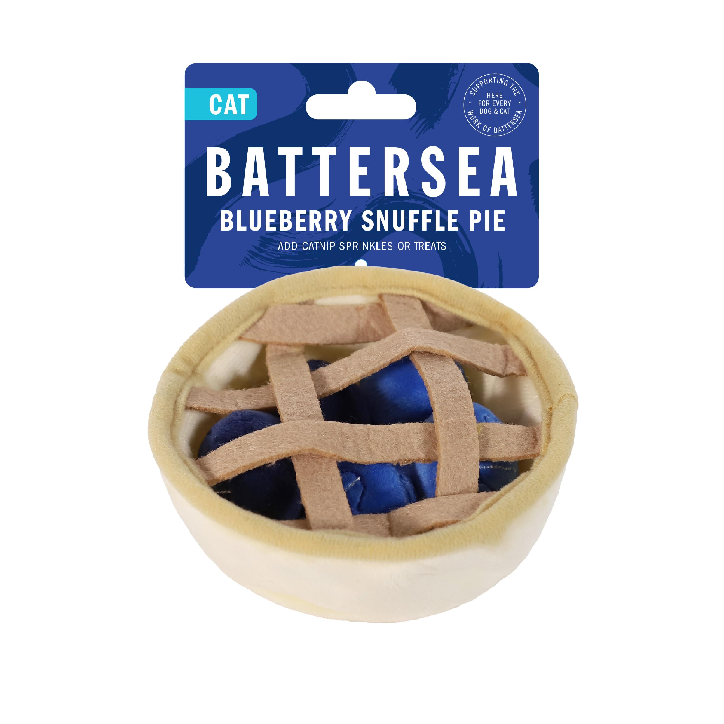 Rosewood Battersea Blueberry Snuffle Pie Cat Toy, Cat Snuffle Toy, Catnip Blueberries in Plush Pie Toy, Catnip Toy, Blue, 12.5cm