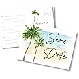 Your Main Event Prints Beach Palm Tree Wedding Save The Date Cards - 50 Pack Standard Postcard Size - Add Postage, Address, and Send - No Envelopes Needed