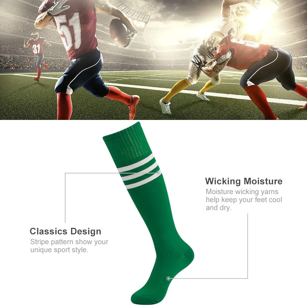 3street Green Tube Socks Unisex Youth Half Cushioned Knee High Sport Athletic Soccer School Group Baseball Rugby Team Halloween Party Socks Green 2-Pairs, 7-13 : Clothing