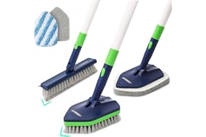BOOMJOY 4 in 1 Shower Cleaning Brush, 58" Extendable Tub and Tile Scrubber Set, Grout Brush with Long Handle, Shower Tile Floor Scrubber for Cleaning Baseboard Bathroom Toilet Kitchen