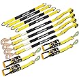 Autofonder Heavy Duty Adjustable Car Tie Down Kit with Snap Hooks -Break Strength 10,000 lbs-Working Load 3333 lbs-Bonus Includes 4 Pack 36" Axle Straps with D-Ring(Yellow)