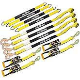 Autofonder Heavy Duty Adjustable Car Tie Down Kit with Snap Hooks -Break Strength 10,000 lbs-Working Load 3333 lbs-Bonus Includes 4 Pack 36" Axle Straps with D-Ring(Yellow)