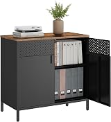 SONGMICS Storage Cabinet Metal Cabinet with Double Doors LSC102B01 Rustic Brown