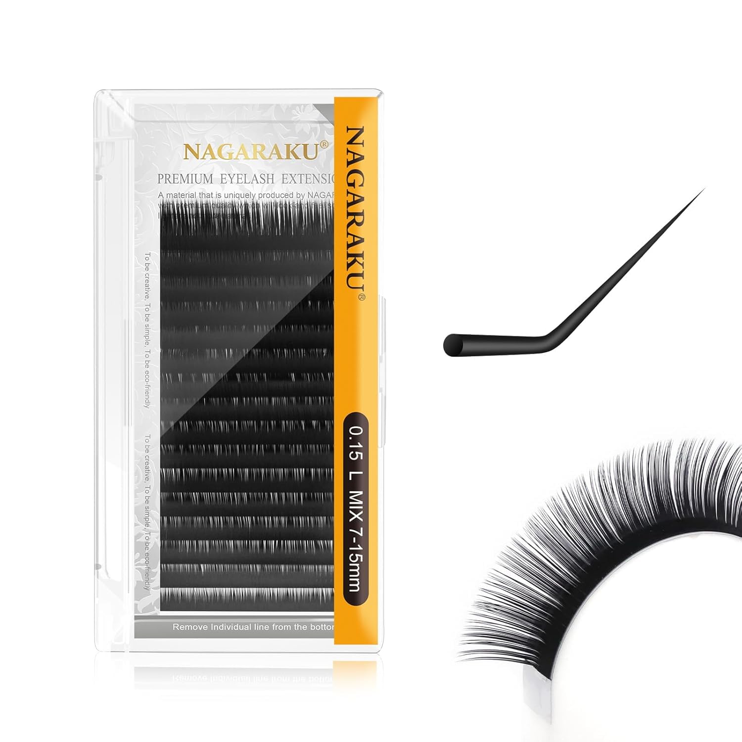 NAGARAKU Eyelash Extensions Individual Mega Volume Lashes Manual Fan 0.15mm L Curl 7-15mm Mix Tray Classic Matte Black Natural False Lash 16 Rows