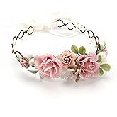 PoshMyra Flower Girl Flower Crown Pink Baby Girls Floral Headpieces Kids Headband Children Hair Wreath Photo Prop (Blush pink-Child Size)
