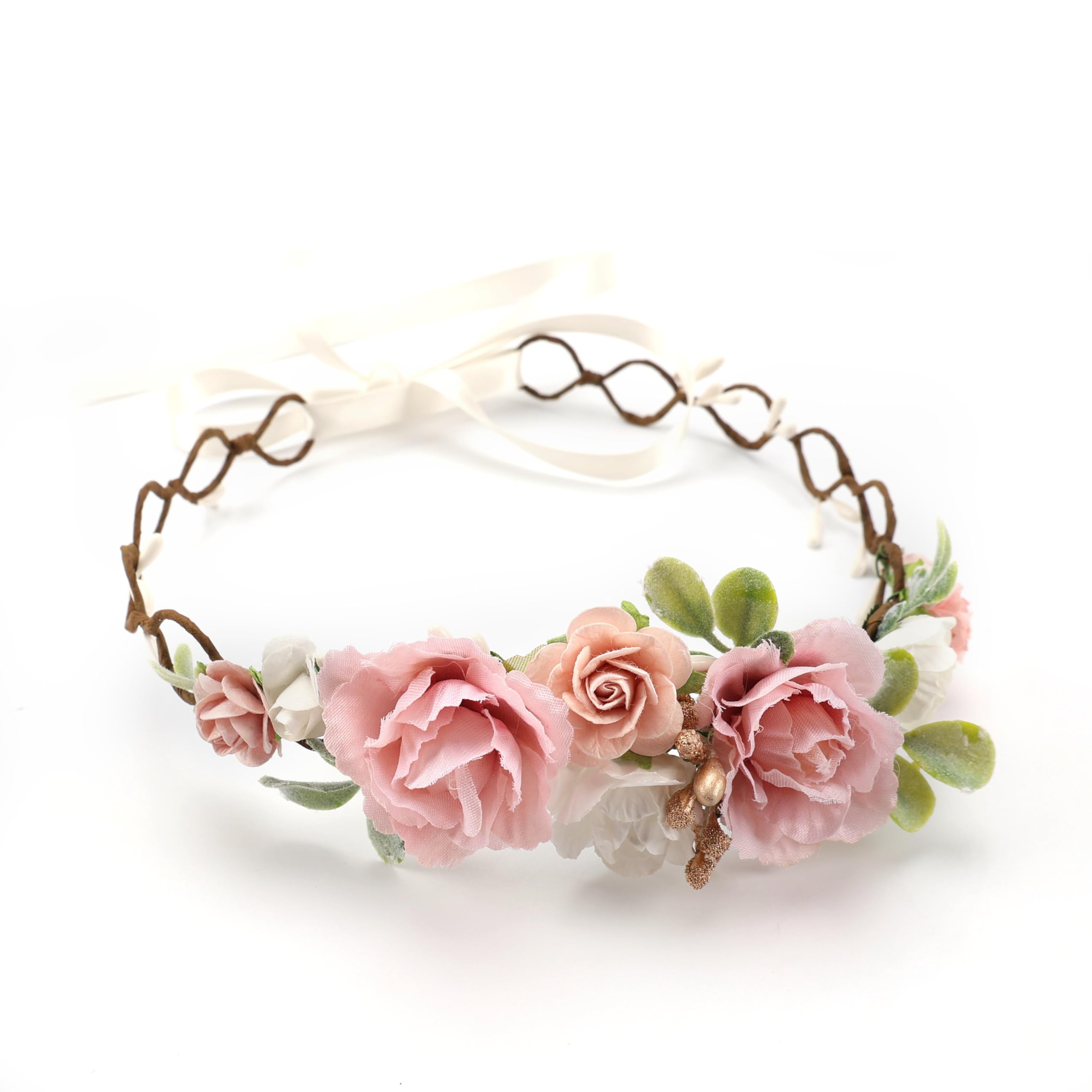 Photo 1 of PoshMyra Flower Girl Flower Crown Pink Baby Girls Floral Headpieces Kids Headband Children Hair Wreath Photo Prop (Blush pink-Child Size)