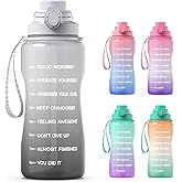 Y&3 64oz Half Gallon Water Bottle with Straw & Time Marker, Motivational Water Bottle with Handle, Leakproof, Tritan BPA Free