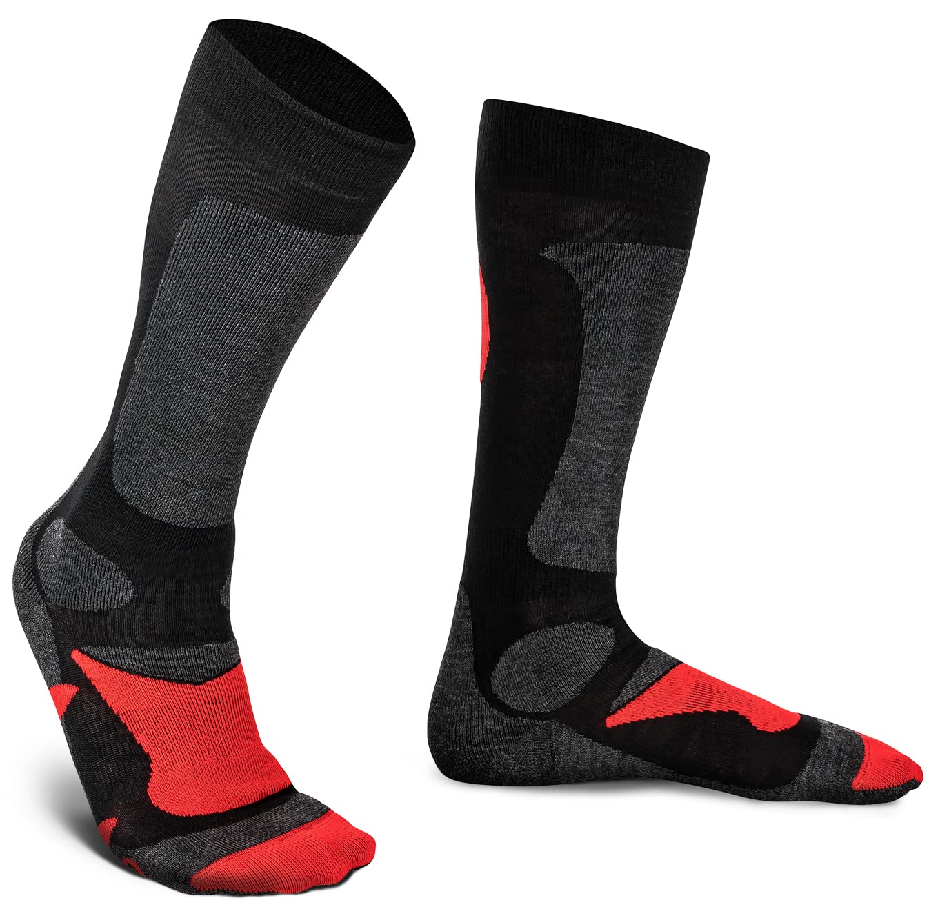 Piarini 2 Pairs Unisex Ski Socks Ski Socks for Men Women and Children Winter Sports Snowboard Breathable Knee Socks Thermal Socks Merino Wool Outdoor Socks - Black - 35-38/2 Pair