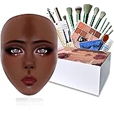 Penugo Silicone Makeup Practice Face Board Kit, Mannequin Face for Makeup Practice with Brushes Set & Eye Shadow & Rhinestones Sticker-Black
