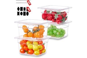 SVKLHY 1/6 Size&4 Inch Commercial Food Pan with Lids-[NSF Certified][Hot&Cold Resistant] 4PCS Clear Restaurant Food Storage Containers with Lids, Topping Salad Bar Container (BPA-Free)