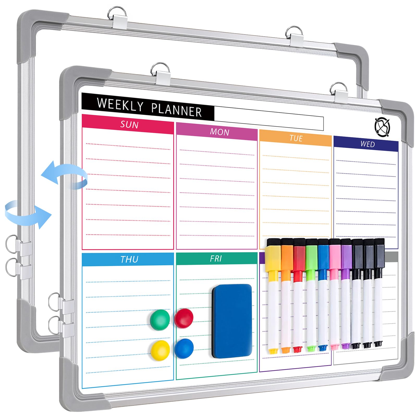 ARCOBIS Weekly Planner White Board for Wall, 30 X 40cm Small Hanging Magnetic Whiteboard Calendar, Double-Sided Dry Erase to Do List Board for Planning, Memo, Message