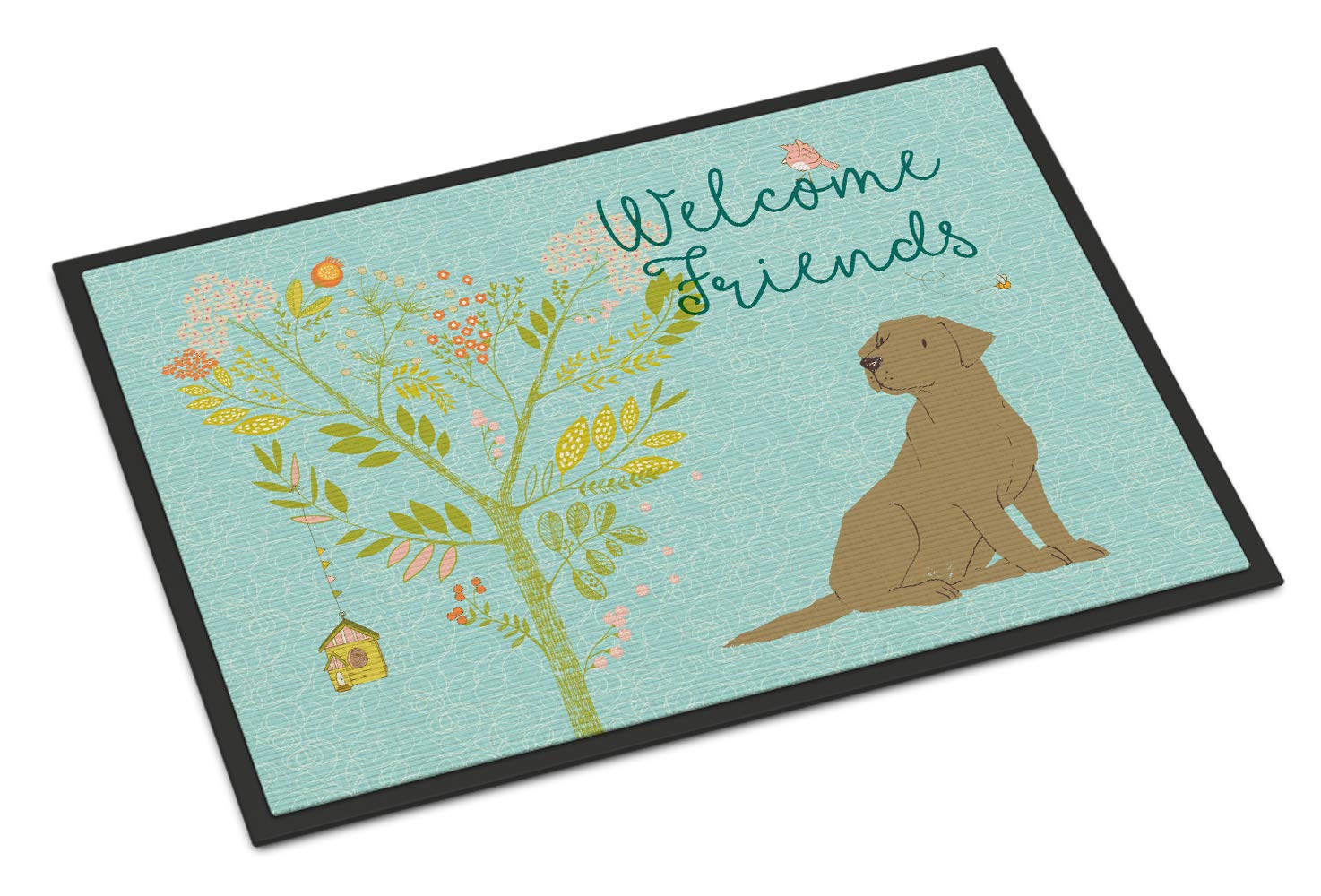 Caroline's Treasures BB7597MAT Welcome Friends Chocolate Labrador Retriever Doormat 18x27 Front Door Mat Indoor Outdoor Rugs for Entryway, Non Slip Washable Low Pile, 18H X 27W