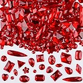 Sinyanail 500 Pcs Flatback Acrylic Sew On Rhinestones Sewing Gems Crystal Mixed Shapes Sewing Beads Decorations Sew On Rhinestones for Clothes Crafts DIY(Red)