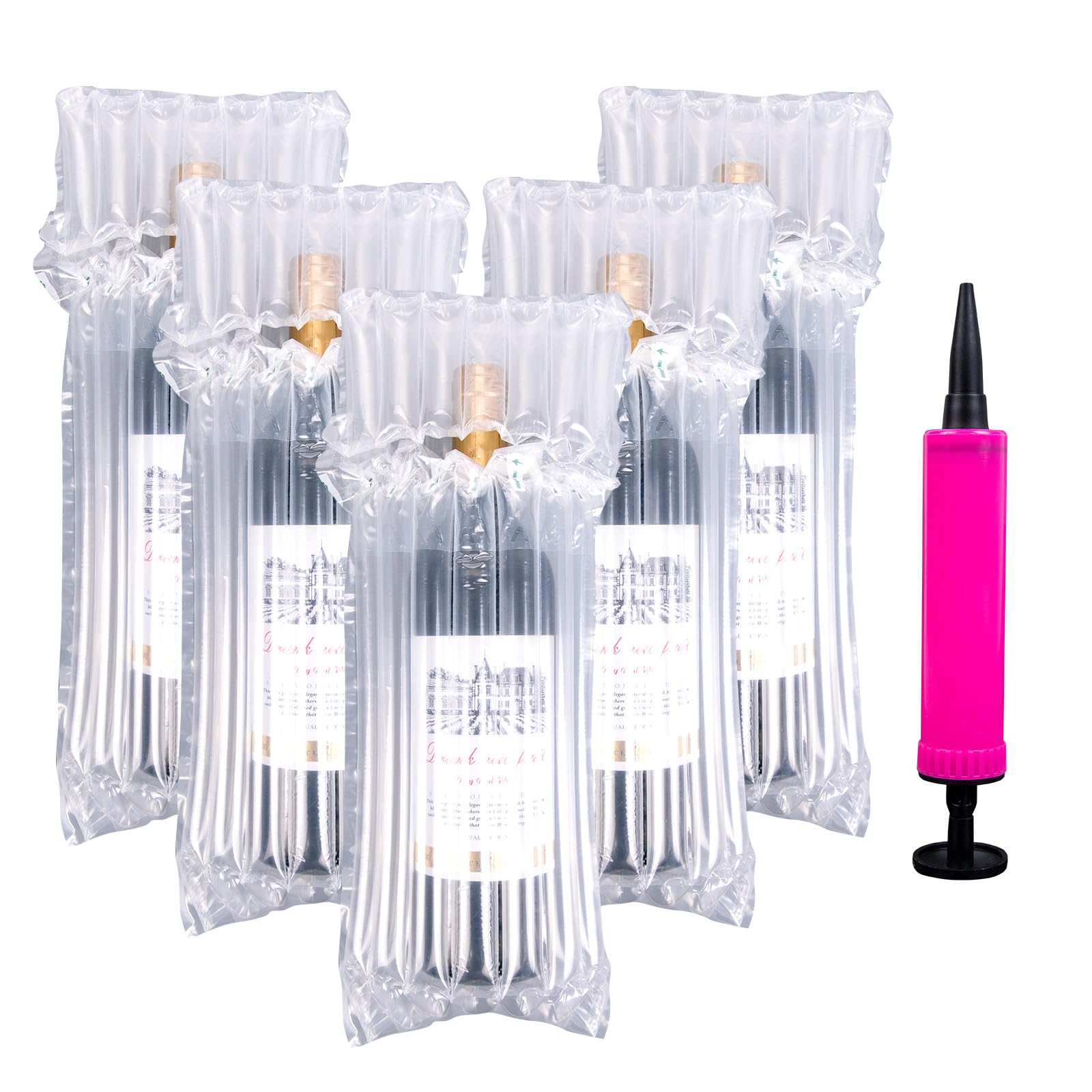 55 PCS Wine Bottle Protectors,Bubble Wrap Bags,Inflatable Column Packaging Air Bags, Wine Bags Wine Bottle Packaging, Reusable for Luggage, Airplane, Travel, Transport Inflatable Bag, with Free Pump