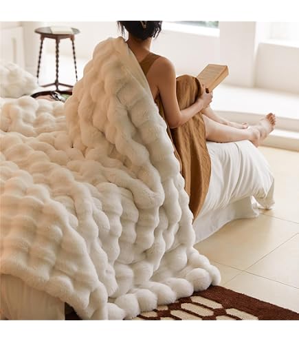 Marshmallow Cloud Fleece Throw Blanket, Rabbit Plush Faux Fur