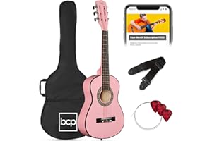 Best Choice Products 30in Kids Acoustic Guitar, All-in-One Beginner Starter Kit w/Strap, Case, Extra Strings, Rosette Inlay - Pink