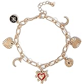 Jessica Simpson Gold-Tone Charm Bracelet for Women Adjustable, Chunky Bracelet with 7 Charms