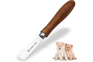 FLAMIA & JABZ Professional Stripping Knife for Dogs & Pets, Round Wooden Handle Grip with Stainless Steel Blade (Extra-fine, Right handed)