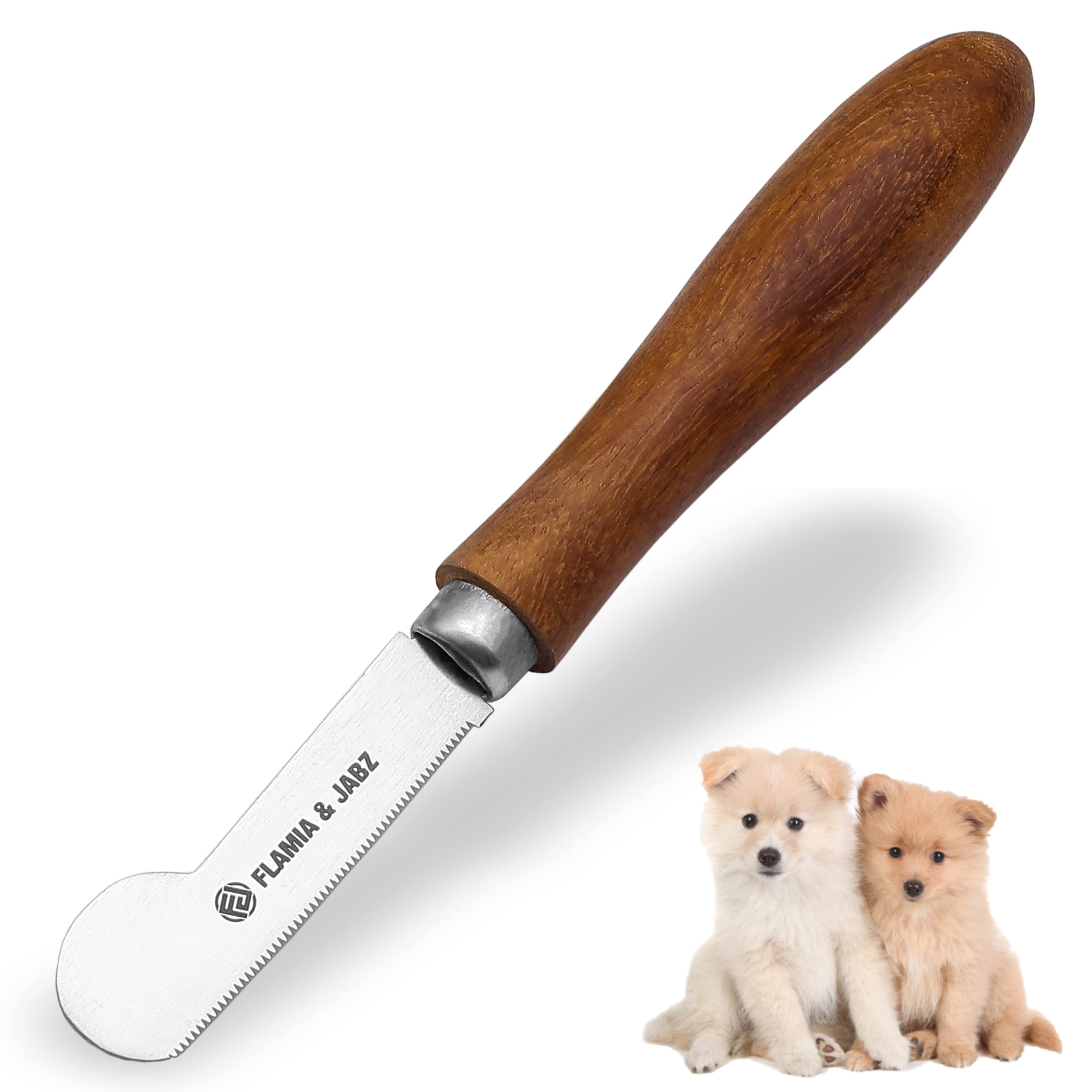 Professional Stripping Knife for Dogs & Pets, Round Wooden Handle Grip with Stainless Steel Blade (Extra-fine, Right handed)