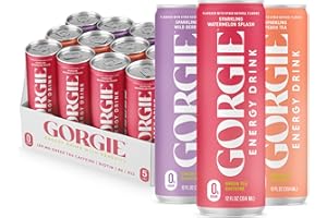 GORGIE Original Variety, Sugar-Free Natural Energy Drink Sparkling, Healthy Energy Drinks - Green Tea, Biotin, B Vitamins -150mg Caffeine, Vegan, & Low Calorie (Pack of 12)