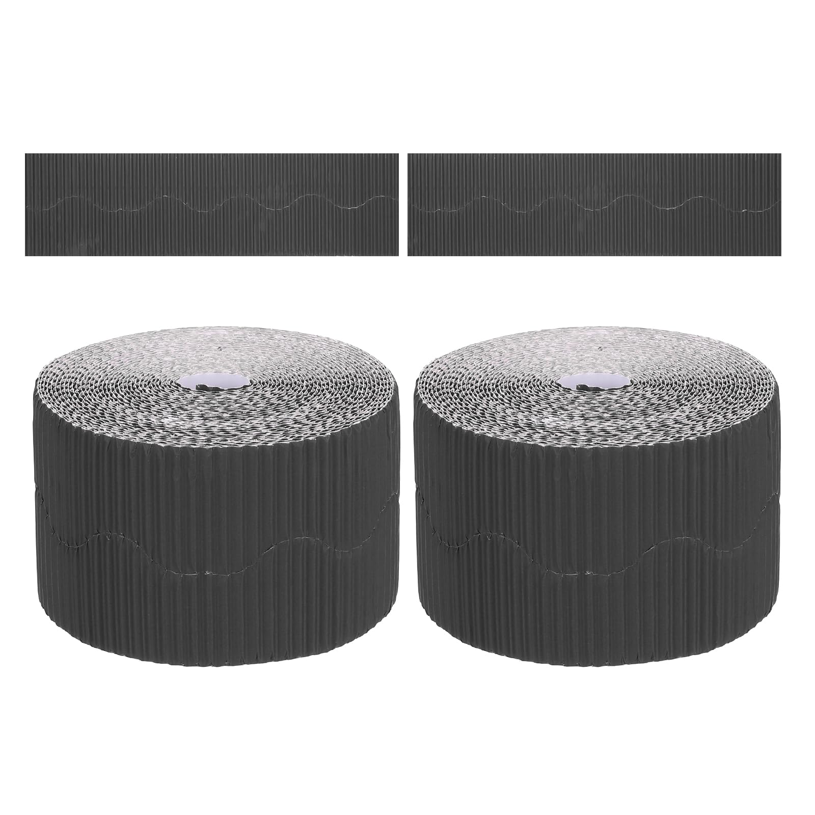 PATIKIL 3.9inch x 131.2ft Bulletin Board Border, Scalloped Trim Paper Corrugated Decorate Border for Locker Classroom Decor Black White Cork Poster Boards, Black (1.3mm)