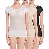 LOVCUIIO Women's 3-Pack Short Sleeve See Through Sheer Mesh Tops - Cap Sleeve Scoop Neck Blouses, Sweatproof Undershirts with Sweat Pads, Size Medium