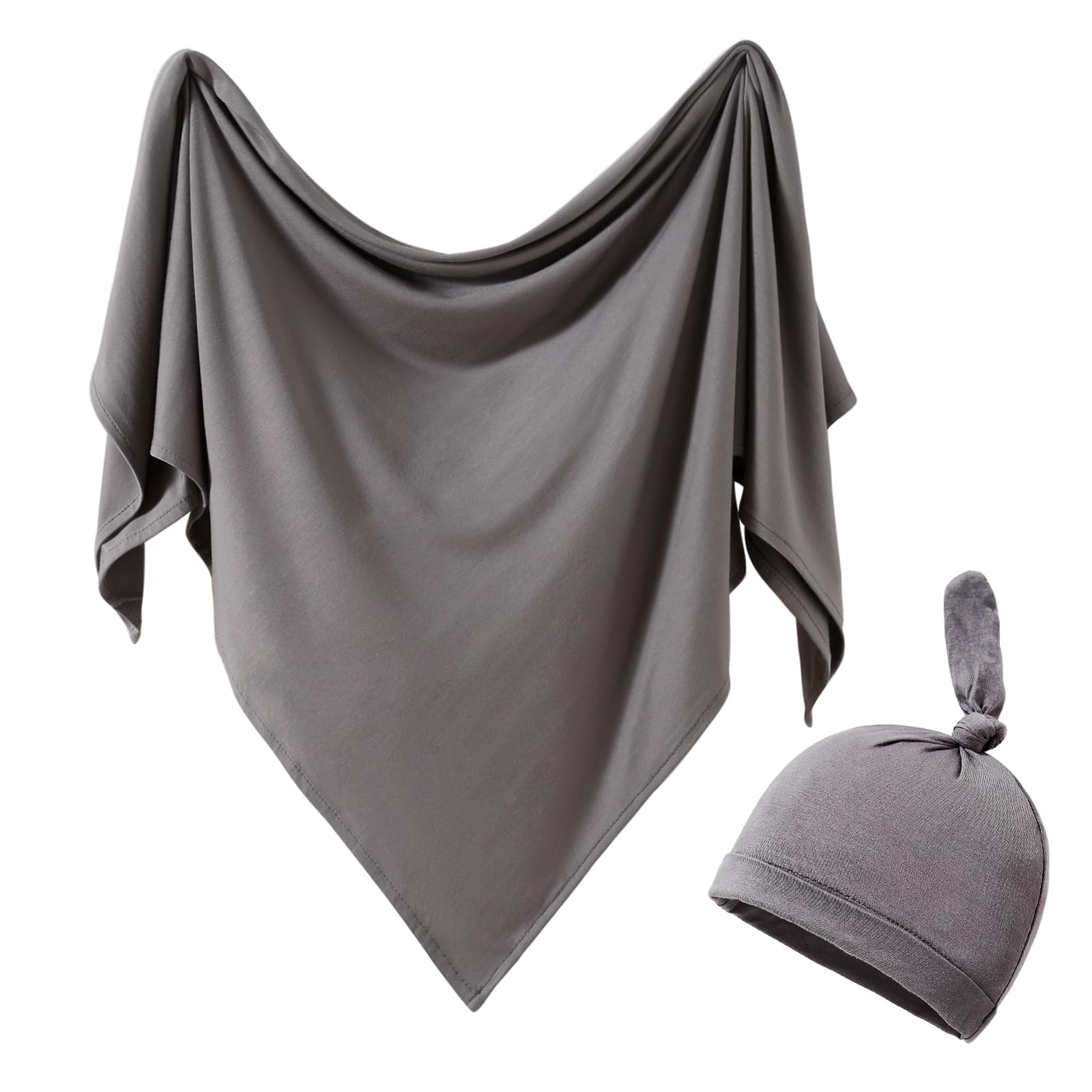 iEvolve Baby Swaddle Blanket with Hat Set Newborn Swaddle Wrap Swaddling Blanket Receiving Blankets for Baby Girls Boys 85 * 85cm(Dark Grey) — image 1