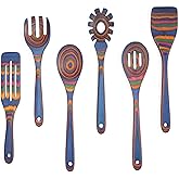Cokka Praca 6-Piece Pakkawood Kitchen Utensils | Heat Resistant Wood Kitchen Utensils | Pakkawood Kitchen Cooking Utensil Set | Wooden Spoons for Cooking | Non-Sitck Cooking Spoons | Sapphire