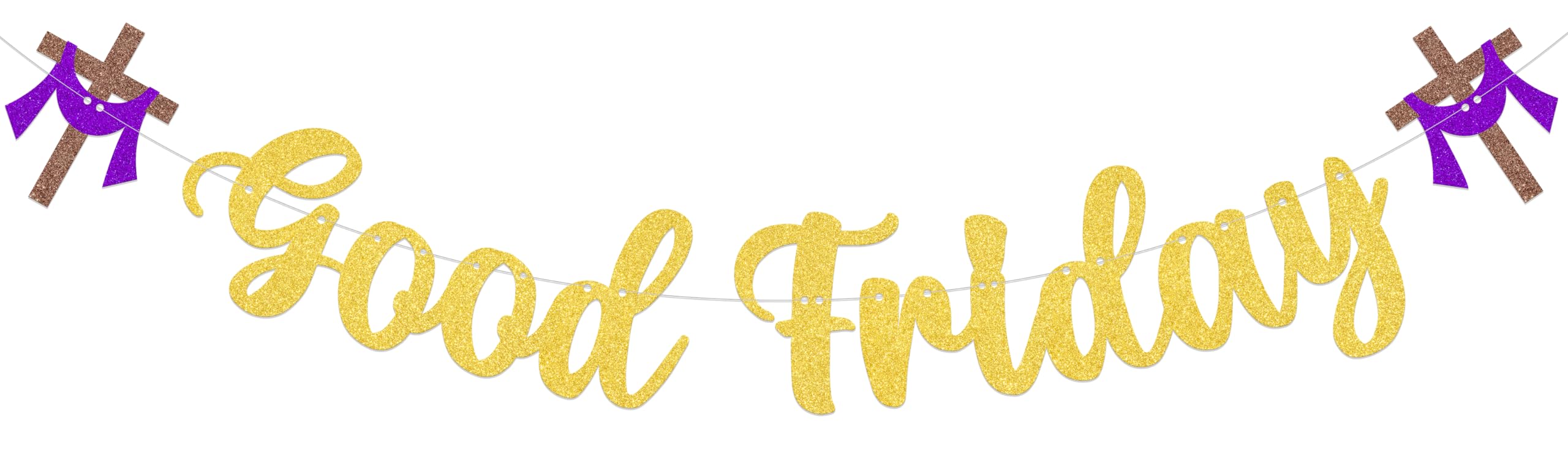 ZCXVC Good Friday Banner Good Friday Party Decorations Easter Religious Party Decorations Gold Glitter