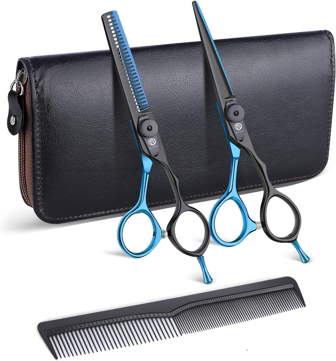 Purple Dragon Blue Hairdressing Scissors Set Japanese Steel 5.5 Inch Hair Cutting Shears Thinning Scissors Kit -Razor Sharp- Barber Hair Cutting Scissors with Fine Direct Adjustment Knob — image 1