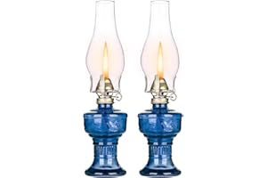 DECKALY 2 Pcs Chamber Oil Lamps for Indoor Vintage Kerosene Lamp Rustic Hurricane Kerosene Lantern with Adjustable Fire Wick Lighting Oil Lantern for Tabletop Decor and Emergency Lighting, 12.6'' High (Blue)
