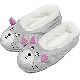 GLENMEARL Slipper Socks for Women with Grippers Non Slip Winter Warm House Bedroom Slippers Cozy Indoor Home Slippers (Grey Cat, US Footwear Size System, Adult, Women, Numeric Range, Medium, 7.5, 9.5)
