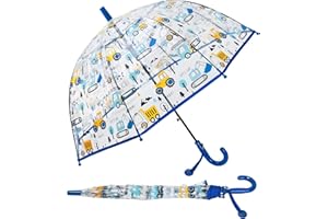 decalsweet Kids Umbrella Clear Bubble Umbrellas for Rain,Transparent Dome Safety Windproof Umbrella with Easy-Grip Hook Handle for Toddler Girls and Boys