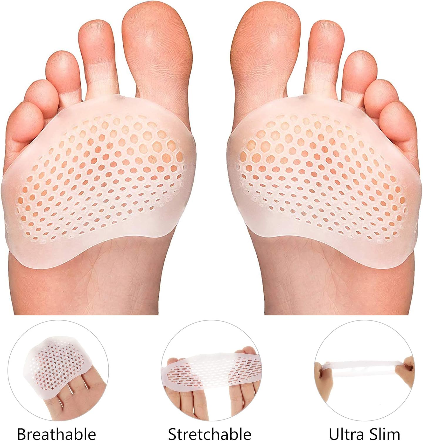 Hippie Soul 12 Pairs Ball of Foot Cushions Silicone Metatarsal Pads Honeycomb Forefoot Pad Soft Gel Foot Cushion for Reducing Forefoot Pain Callus Blisters: Health & Personal Care