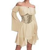 Sunidol Womens Two Piece Corset Dress Off Shoulder Bell Sleeve Party Vintage Cottagecore Fairy Dresses