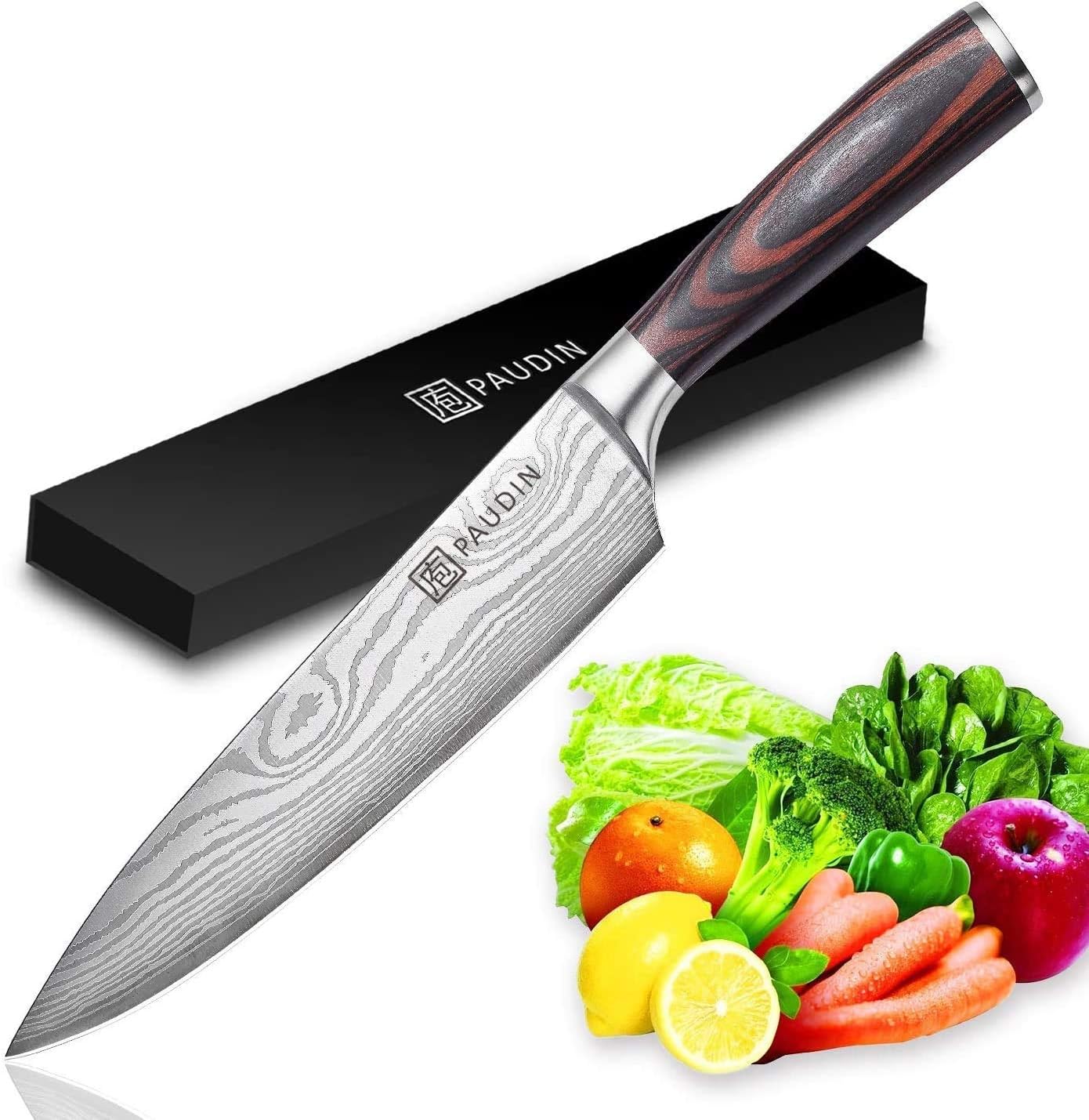 PAUDIN Kochmesser Küchenmesser 20cm Profi Messer Chefmesser Allzweckmesser aus hochwertigem Carbon Edelstahl, Extra Scharfe Messerklinge mit ergonomischer Griff