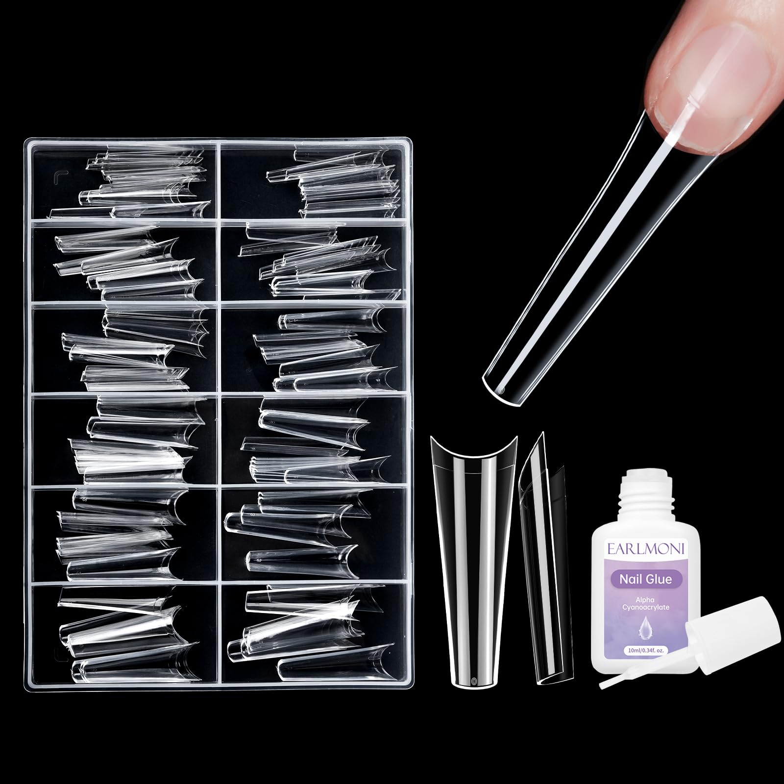XXL Extra Long Nail Tips for Acrylic Extensions, EARLMONI 120 Pcs Half Nail Tips for Gel Extensions, 12 Size Clear False Nail Extensions Tips