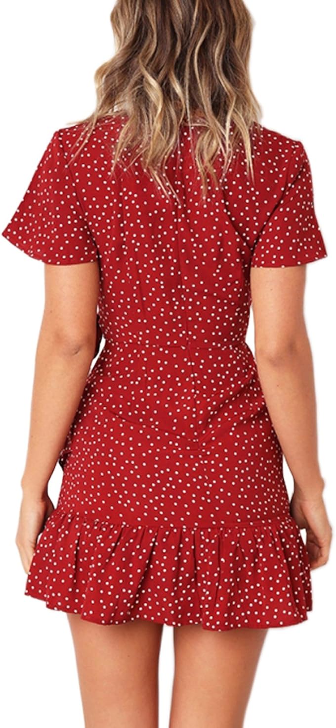 Relipop Summer Women Short Sleeve Print Dress V Neck Casual Short Dresses at  Women’s Clothing store