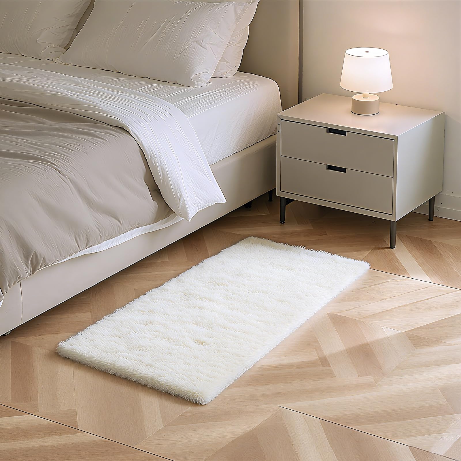 Photo 1 of Fluffy Rug Shaggy Area Rug, White 2x4 Area Rugs for Bedroom, Small Bedside Rug, Soft Fluffy Shaggy Entryway Throw Rugs for Living Room Bedroom Kids Room Home Decor