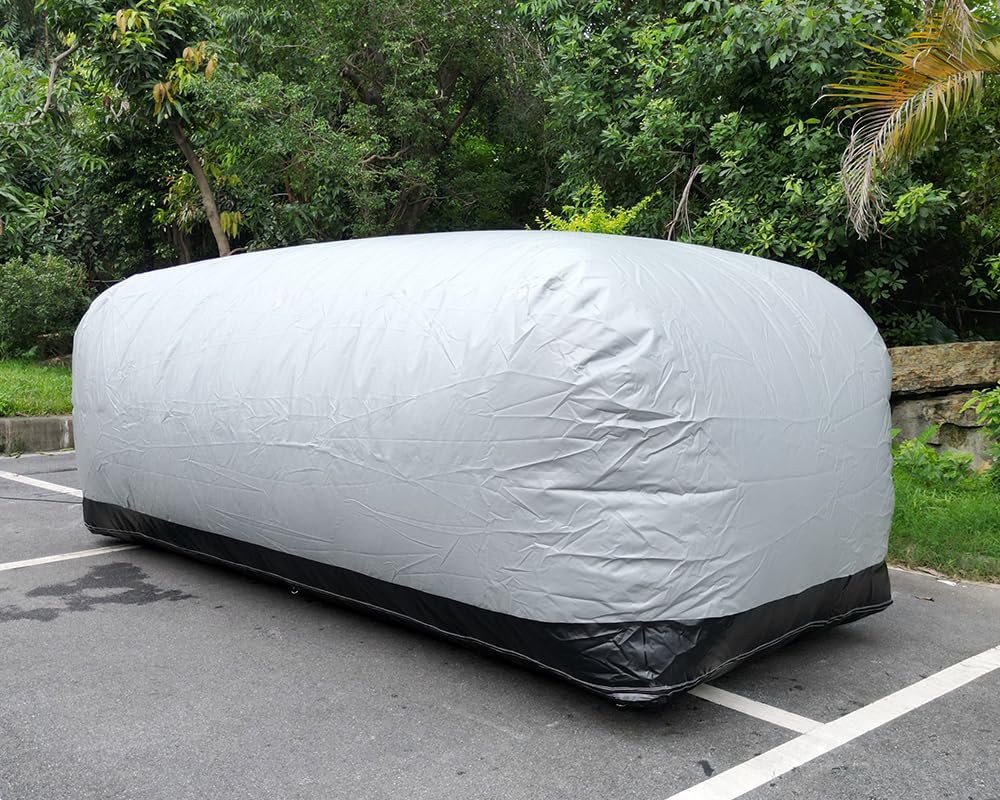 Photo 1 of Portable Inflatable Car Cover Garage Tent Airtight Ultimate Shield Outdoor/Indoor Car Bubble Vehicle Shelter for Car Parking Painting Washing and Storage (Gray+Black, 4.9m L×2.0m W×1.73m H)